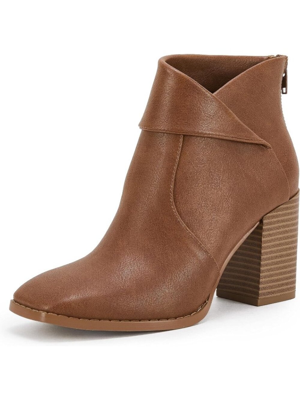 Women's Brown Square Toe Ankle Boots High Chunky Stacked Heels Criss Cross
